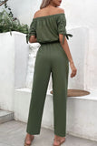 Perfee Off-Shoulder Tie Cuff Jumpsuit with Pockets