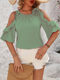 Honey Ruffled Round Neck Half Sleeve Blouse