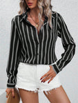 Striped Collared Neck Long Sleeve Shirt