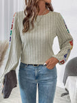 Embroidered Round Neck Long Sleeve Top