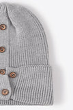 Button Detail Rib-Knit Cuff Beanie