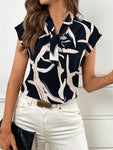 Printed Tie Neck Cap Sleeve Blouse